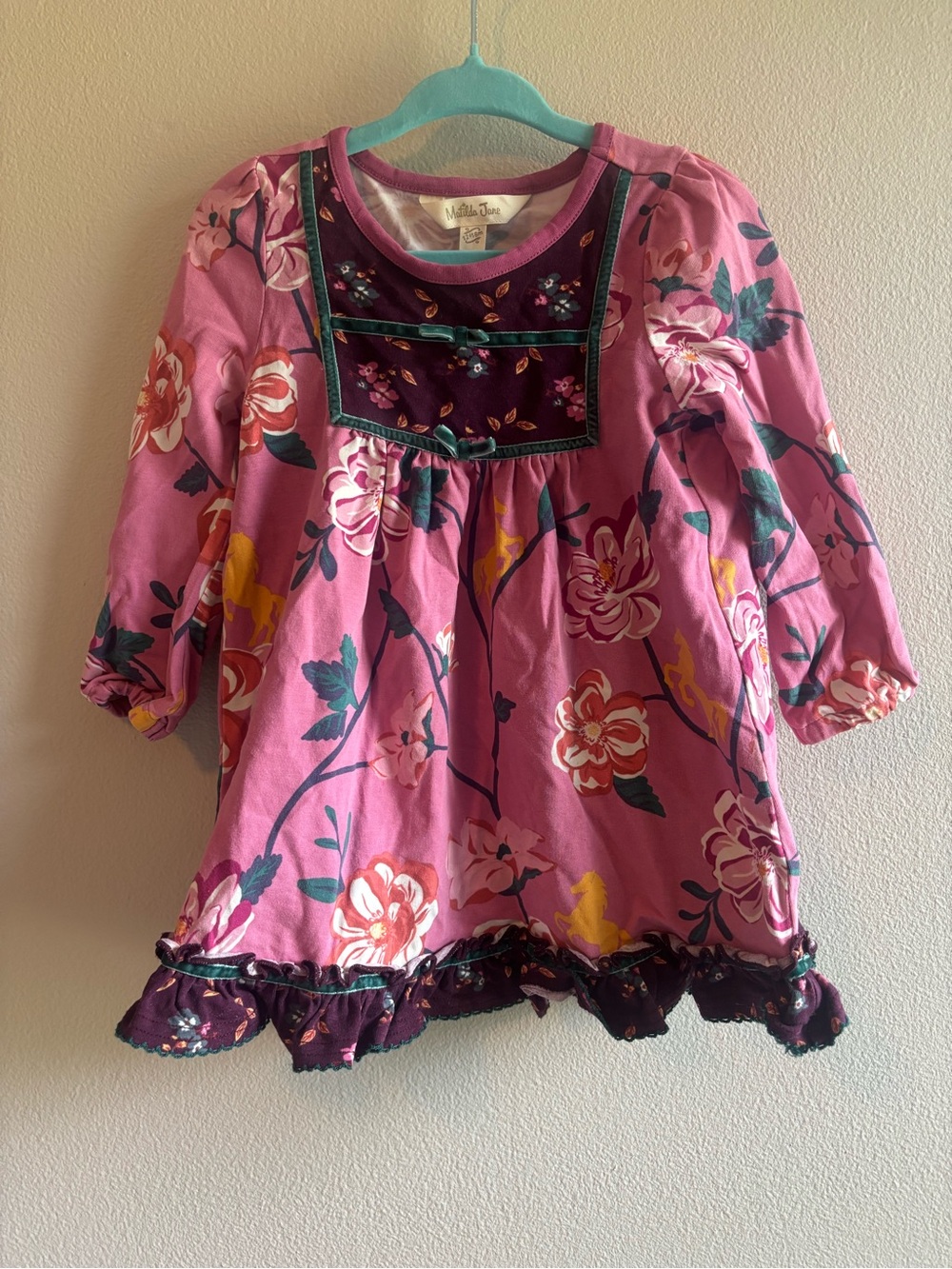 Matilda Jane Pink + HorseFloral Tunic Dress with Velvet Accents